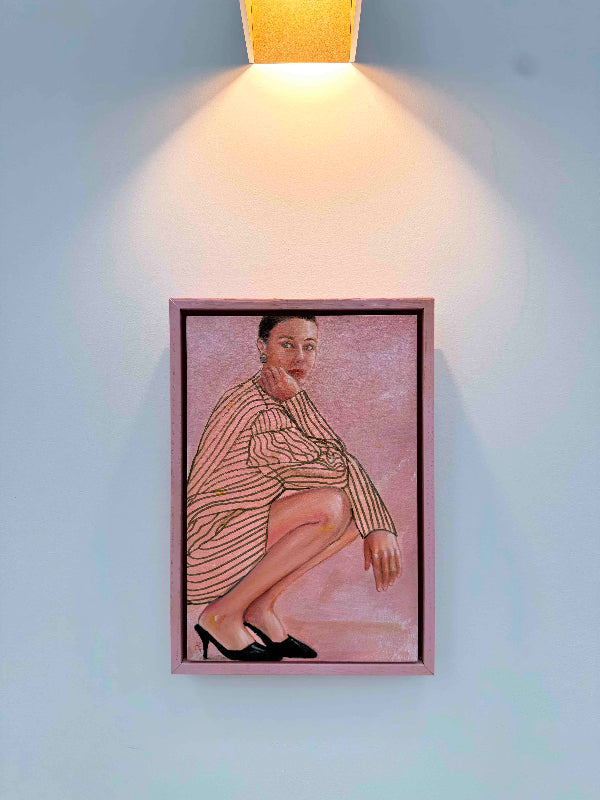 Half_Time_painting_by_artist_Leah-Mariani-pink-frame-hanging