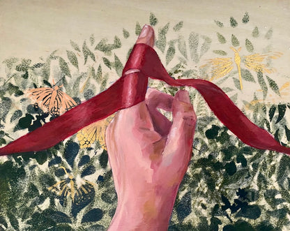 Hand of Fate #3 hand with red ribbon by Leah Mariani