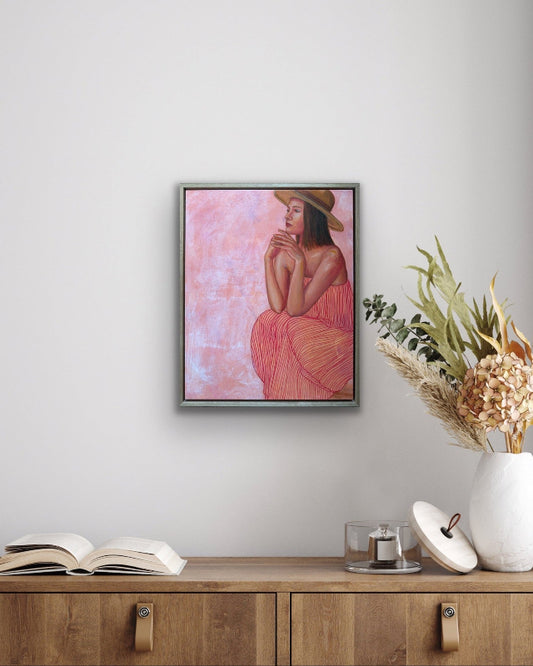 Hat_Trick_stripy-figurative-painting-_Leah-Mariani_stylish-art