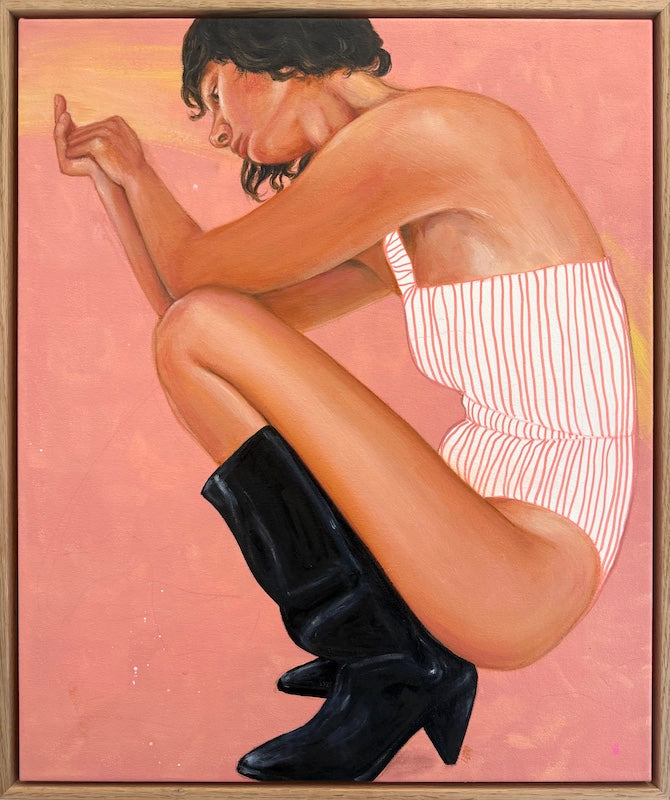 Keeper painting of woman in black boots by leah mariani