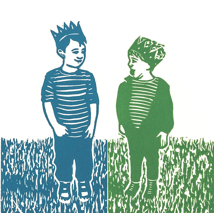 Little Princes lino print of boys