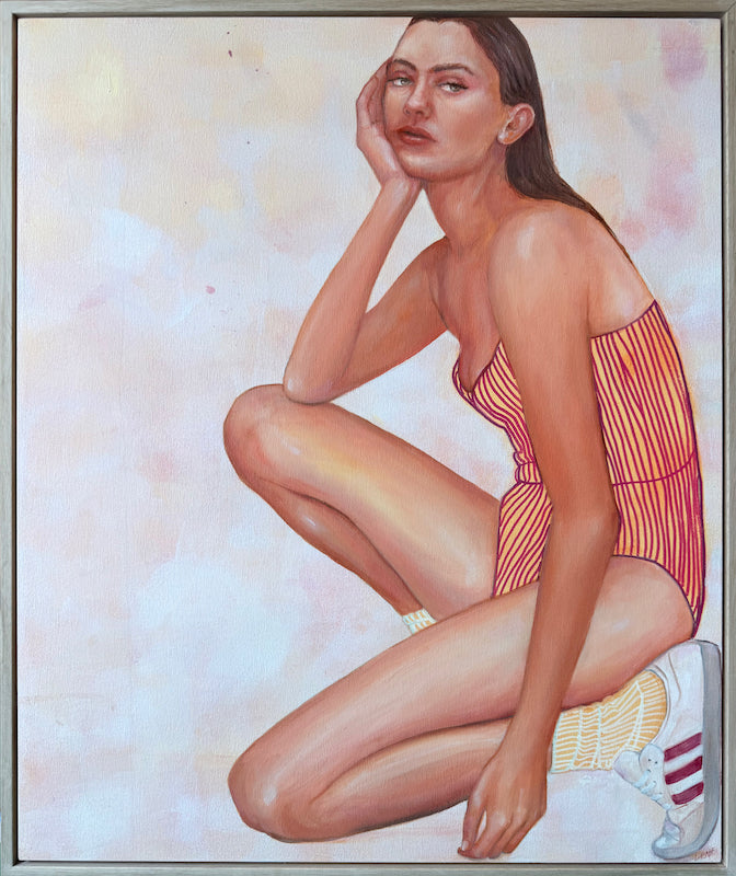 MARIANI_LEAH_Keeping-Score_painting-red-stripes_woman-sitting