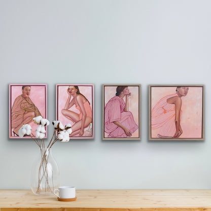Mini series of figurative pink paintings by Leah Mariani