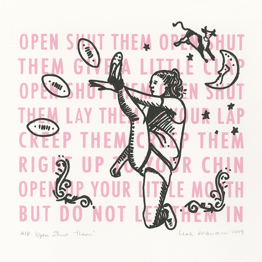 Open Shut Them football print detail
