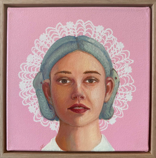 Pink Medusa painting green snakes