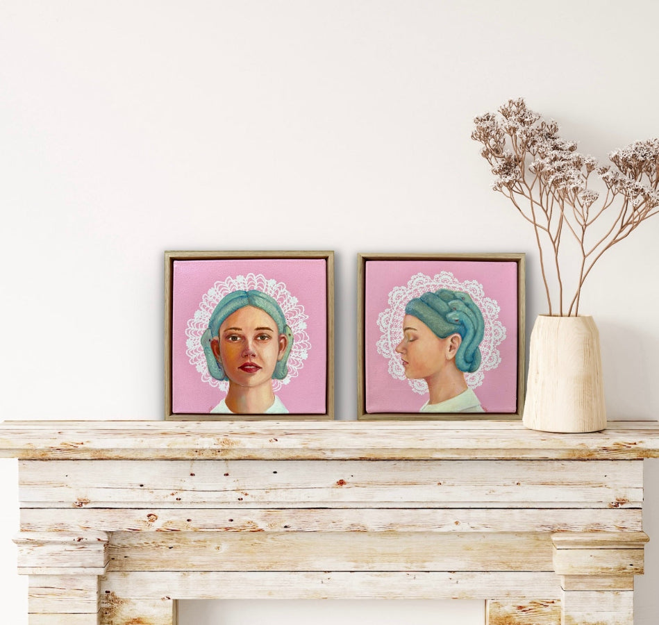 Pink Medusa paintings by Leah Mariani