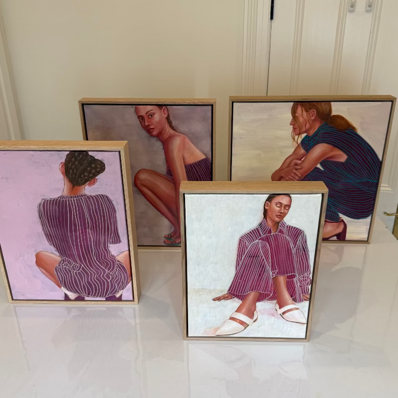 Purple velvet collection of figurative paintings by artist Leah mariani