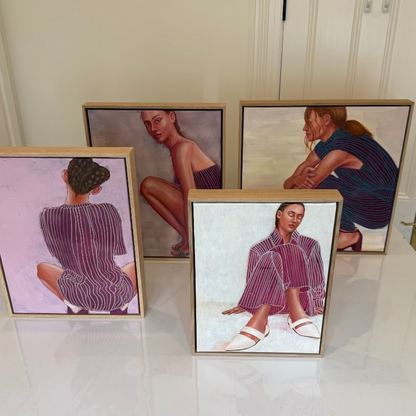 Purple velvet collection of figurative paintings by artist Leah mariani