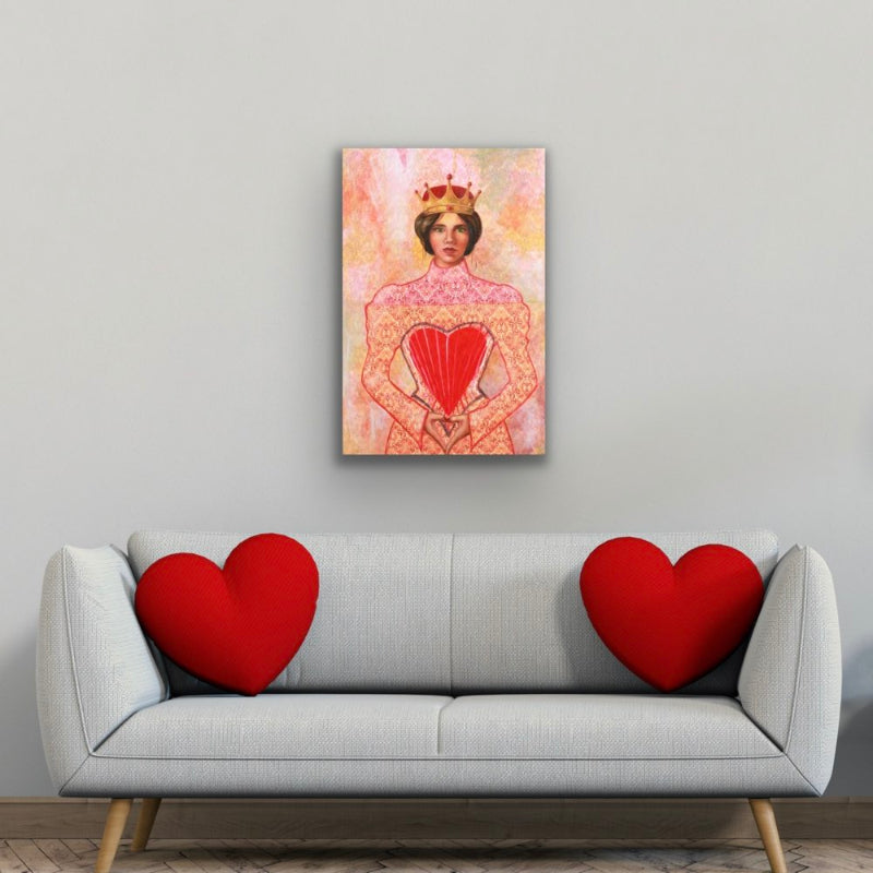 Red Queen figurative painting with hearts