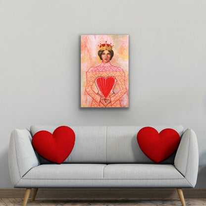 Red Queen figurative painting with hearts