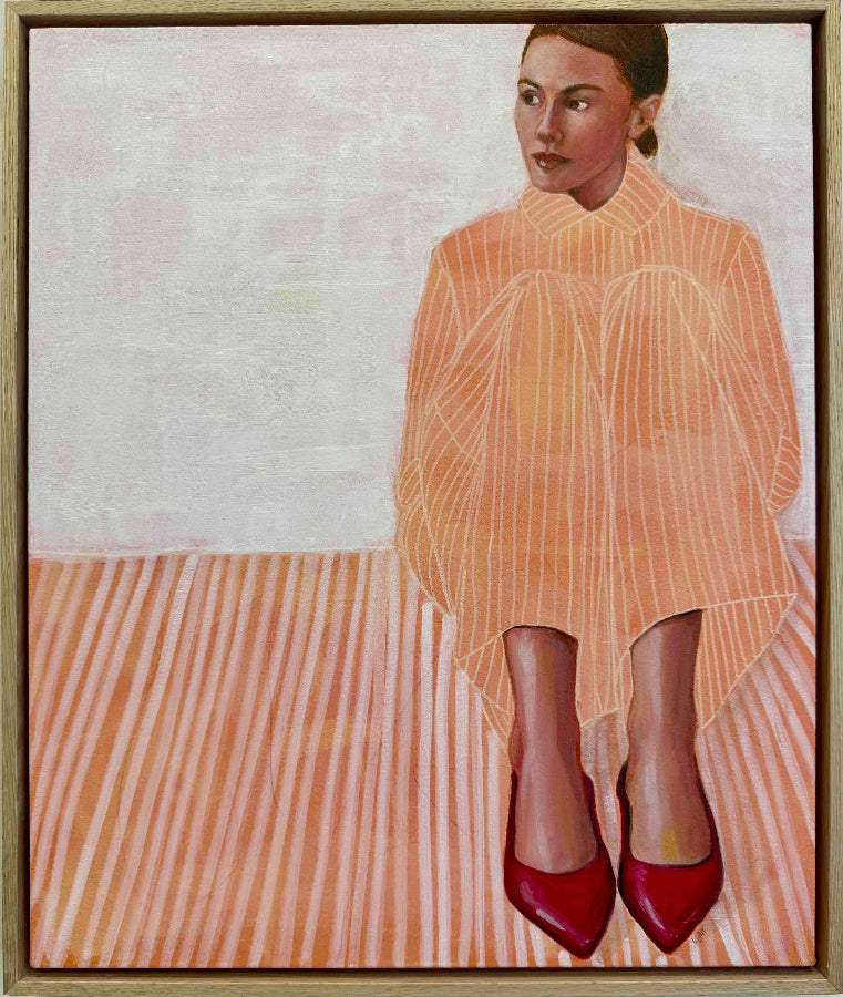 Replay figurative red shoe painting Leah mariani Melbourne artist