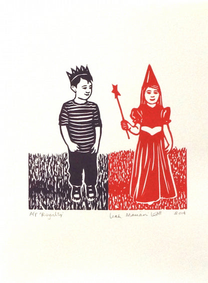 Royalty handmade print of siblings dress up