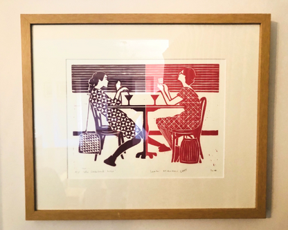 Product The Cocktail Hour lino print framed