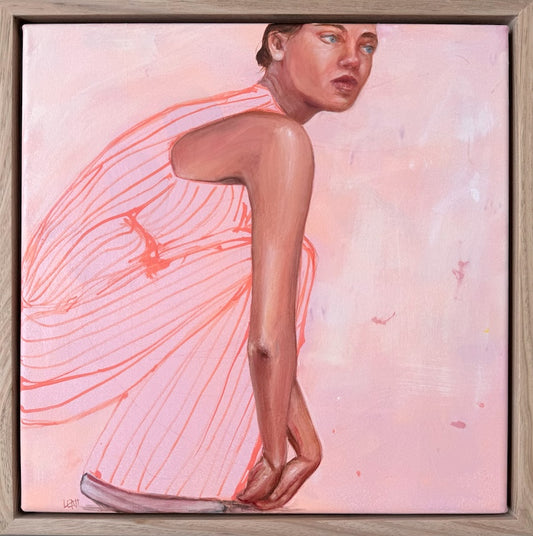 Touchdown_mini-pink-figurative-painting_framed-square