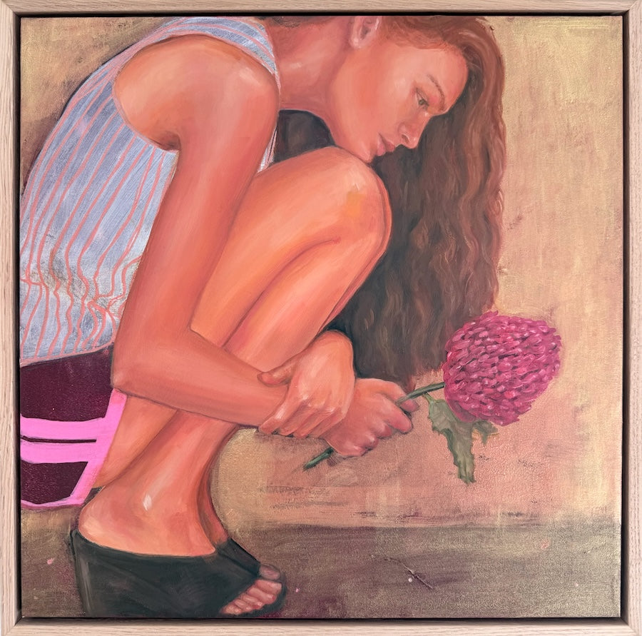 Unfold_painting woman with Waratah flower framed