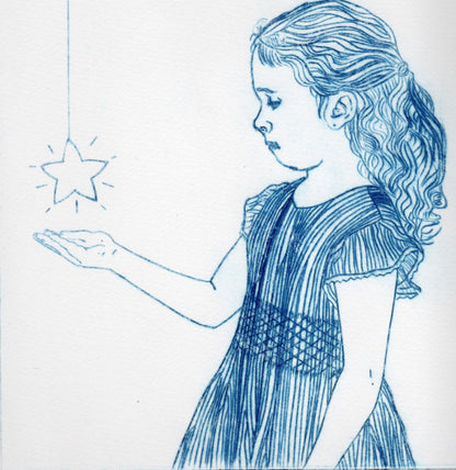 Wish Upon a Star handmade print girl with start blue